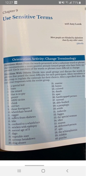 12:27 * 4 71% Chapter 9 Use Sensitive Terms with