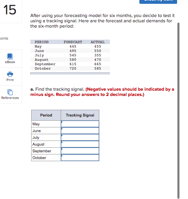 15 After using your forecasting model for six