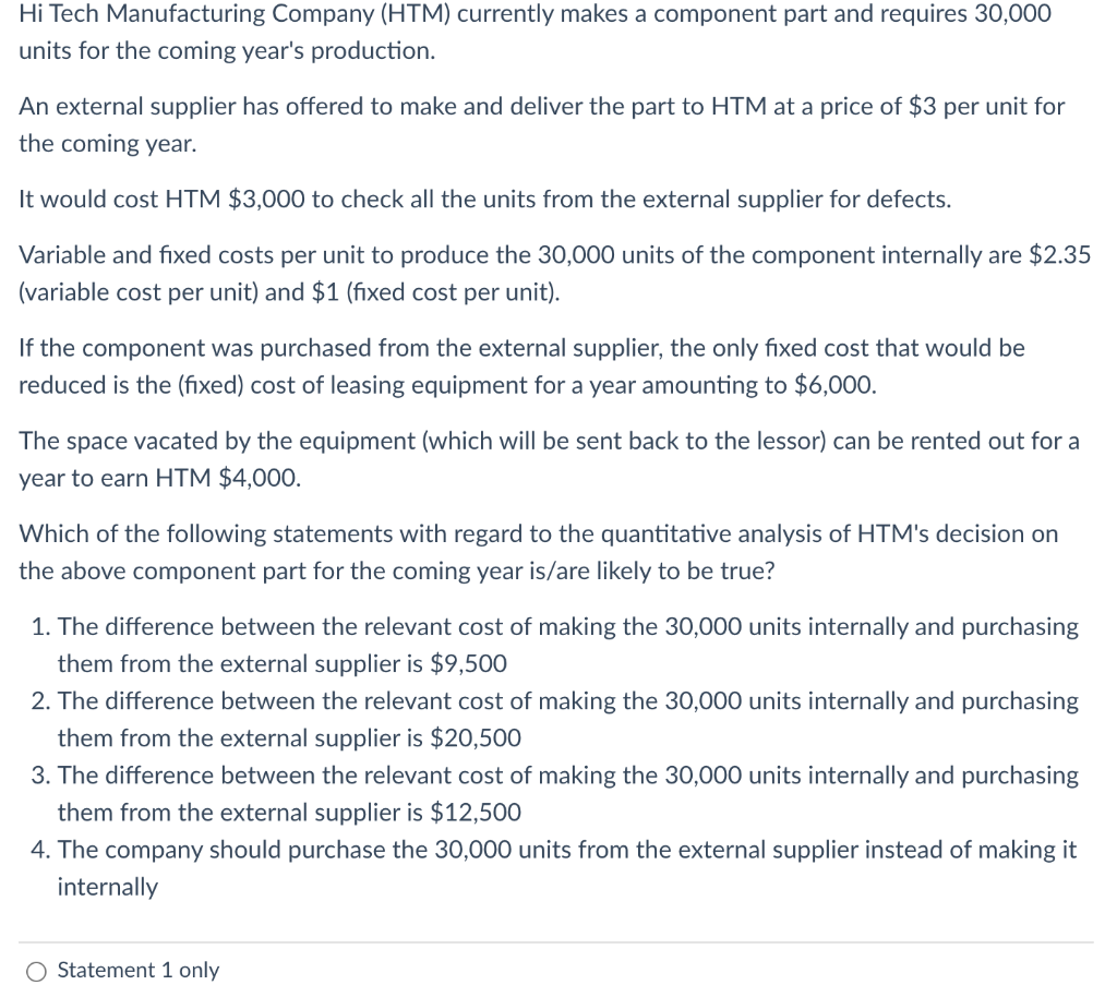 Hi Tech Manufacturing Company (HTM) currently