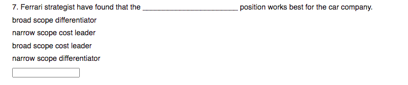 please answer all 5 questions! generic strategy