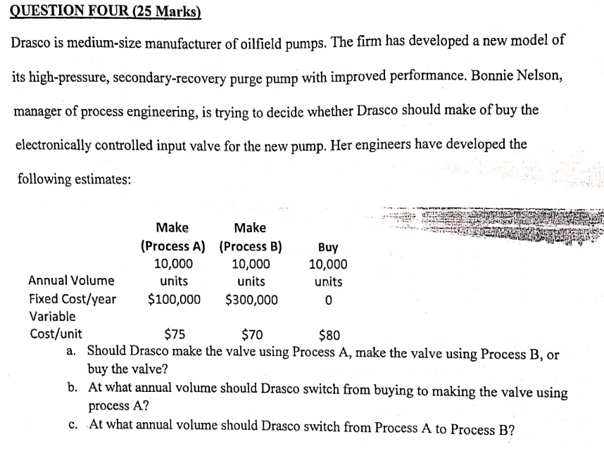 QUESTION FOUR (25 Marks) Drasco is medium-size
