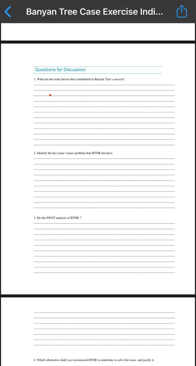 < Banyan Tree Case Exercise Indi... Questions for