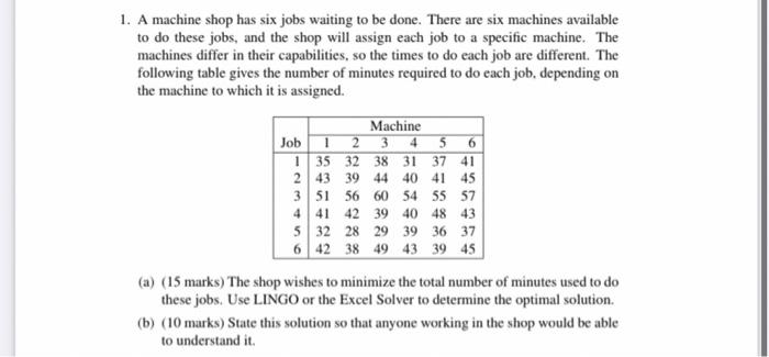 Use lingo or Excel solver please 1. A machine