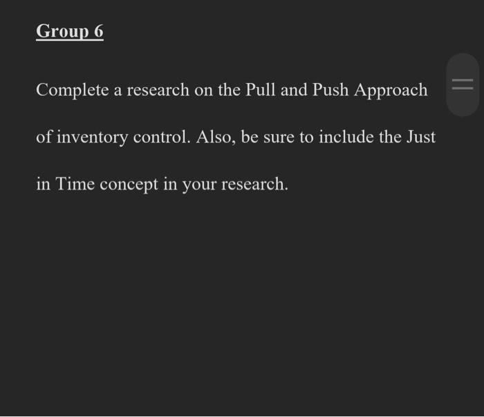 help logistics Group 6 Complete a research on the