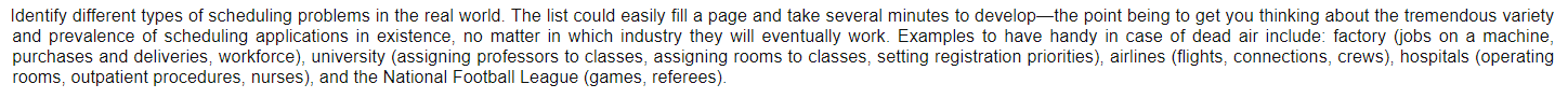 Identify different types of scheduling problems