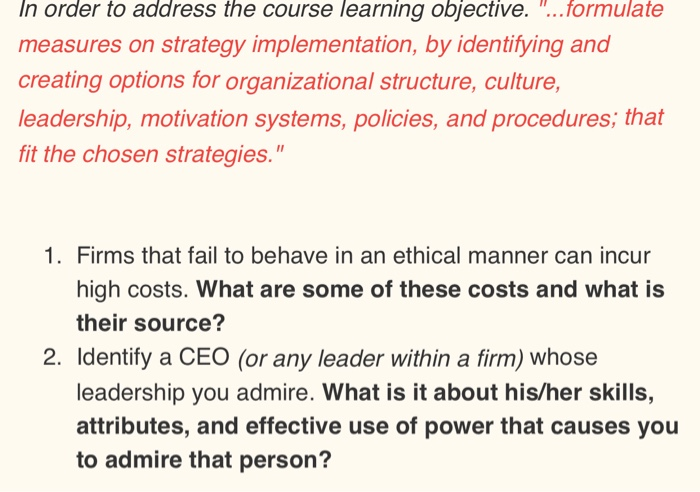 In order to address the course learning