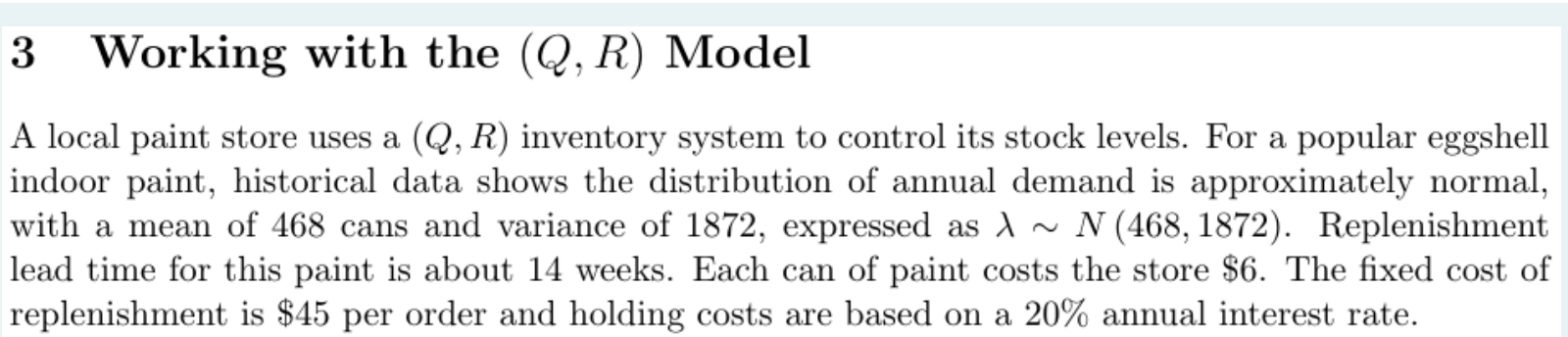 3 Working with the (Q, R) Model A local paint