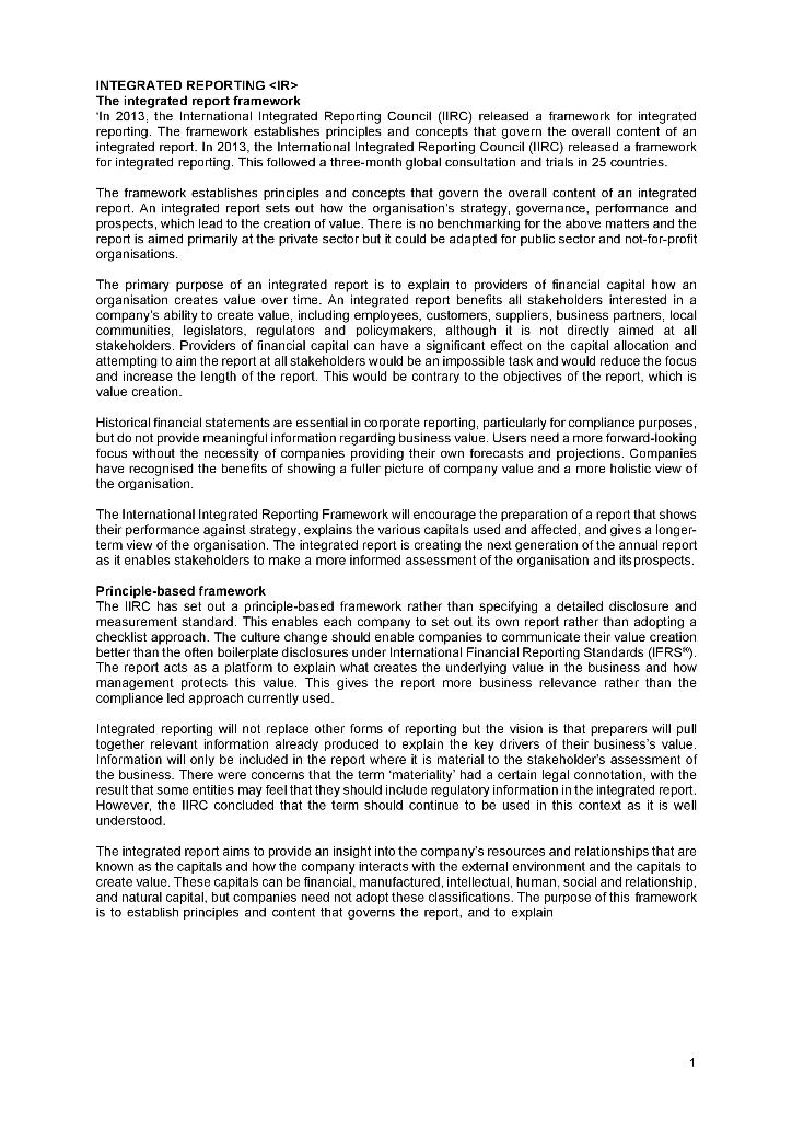 INTEGRATED REPORTING SIR> The integrated report