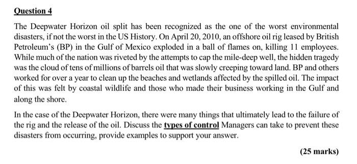 Question 4 The Deepwater Horizon oil split has