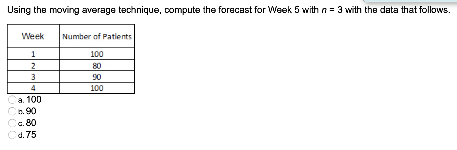 Using the moving average technique, compute the