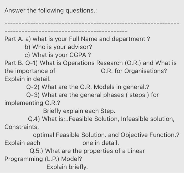 Answer the following questions.: Part A. a) what