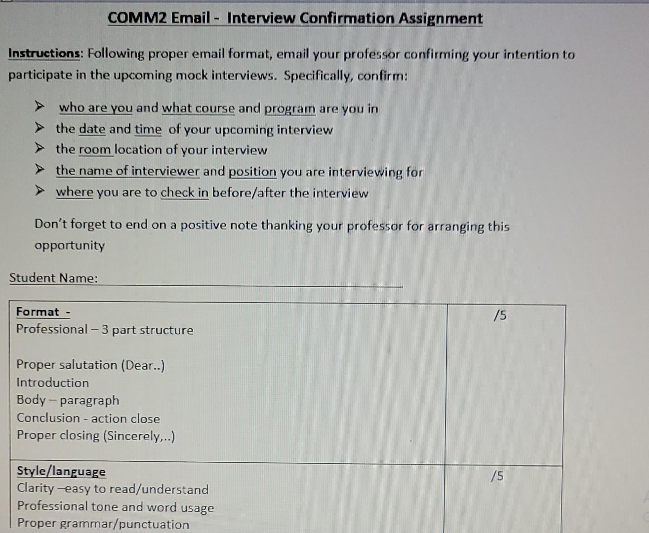 COMM2 Email - Interview Confirmation Assignment