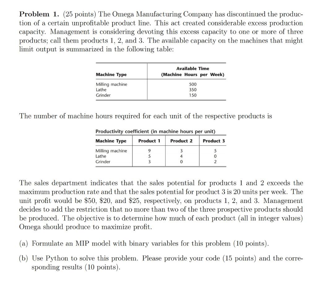 Problem 1. (25 points) The Omega Manufacturing