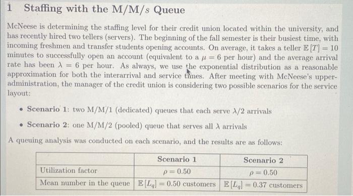 14&15 Staffing with the M/M/s Queue McNeese is