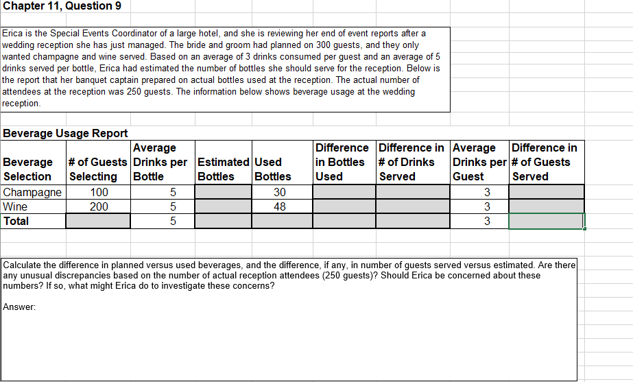 Chapter 11, Question 9 Erica is the Special