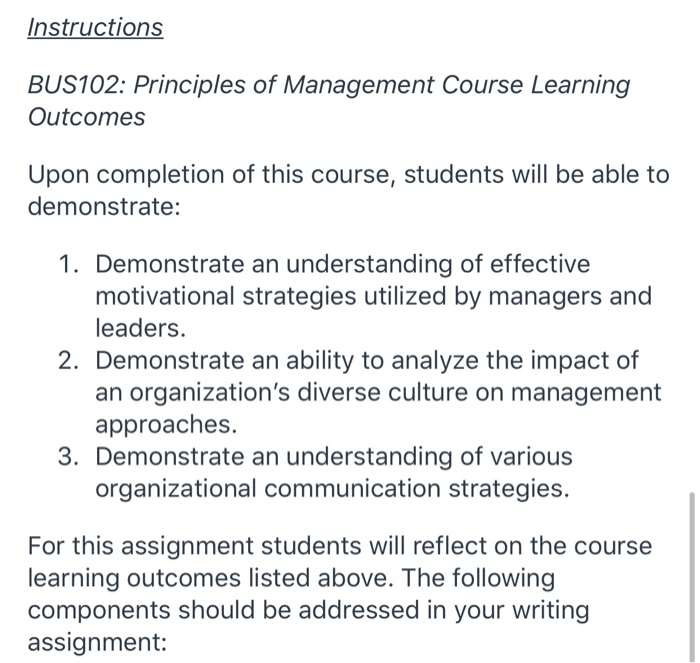 Instructions BUS102: Principles of Management