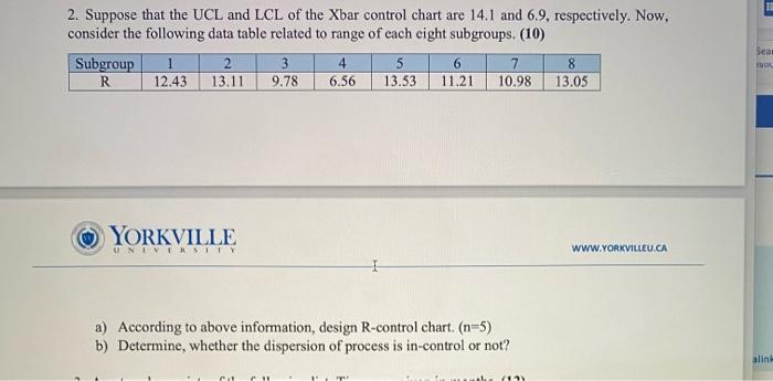 2. Suppose that the UCL and LCL of the Xbar