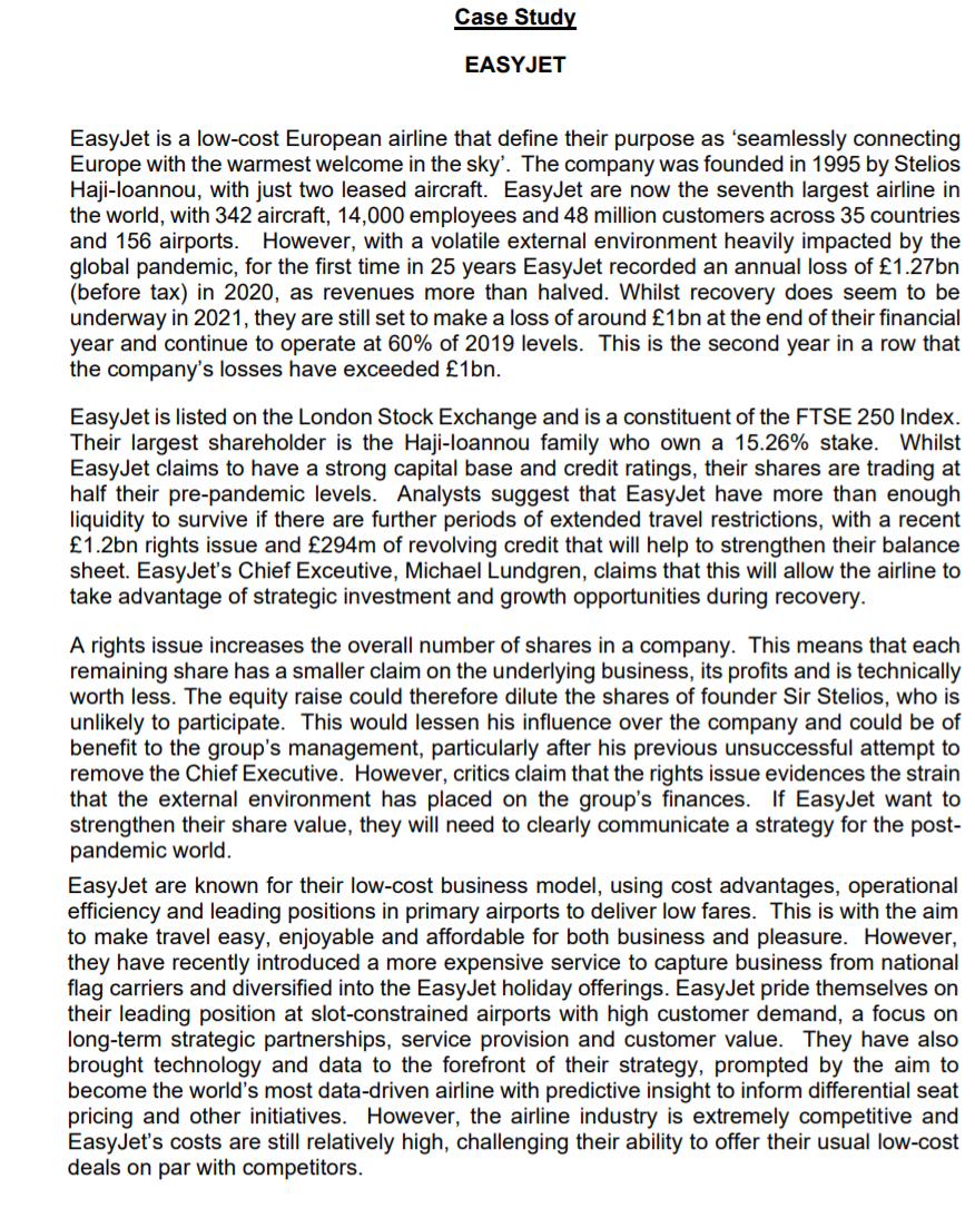 Case Study EASYJET EasyJet is a low-cost European