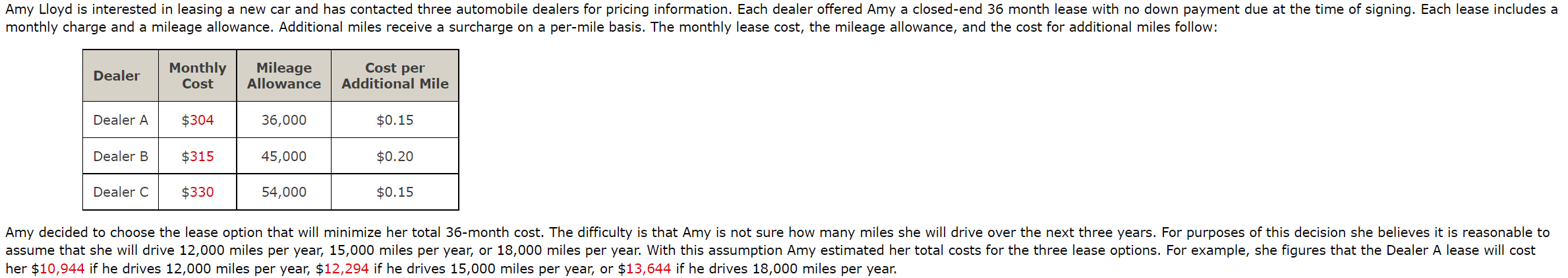 Amy Lloyd is interested in leasing a new car and