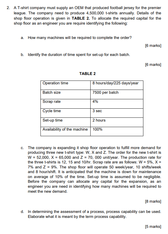 2. A T-shirt company must supply an OEM that