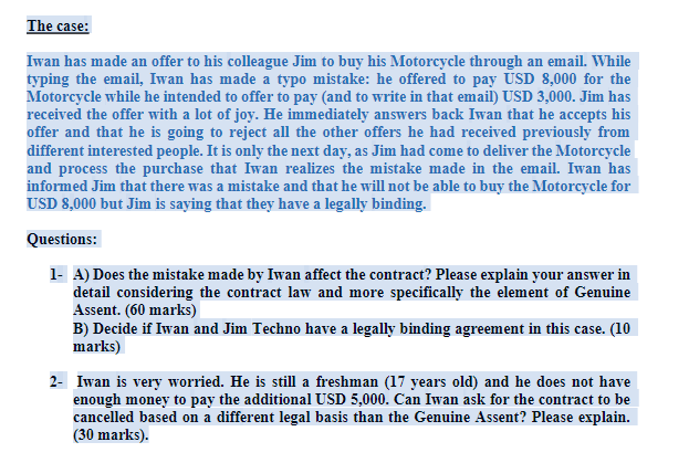 The case: Iwan has made an offer to his colleague