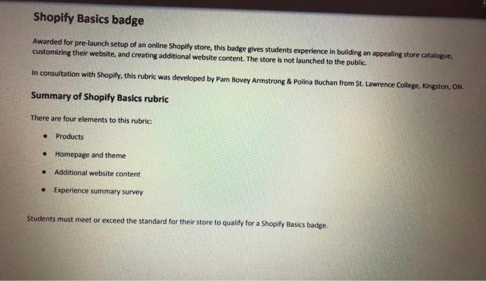 Shopify Basics badge Awarded for pre-launch setup