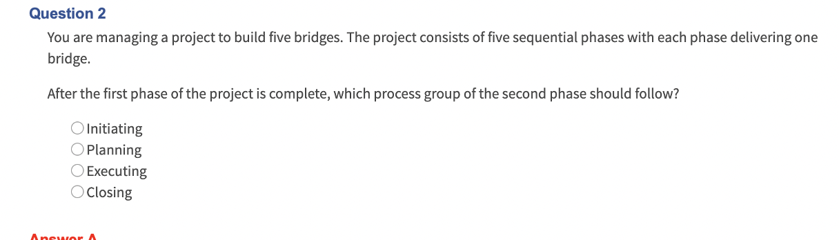 Question 1 The project management plan specifies