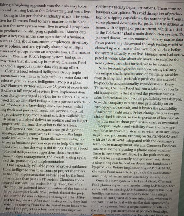 Case Study Chapter 9: Title- "Clemens food group