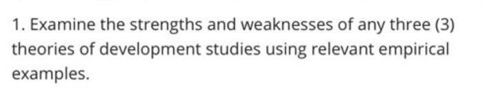 1. Examine the strengths and weaknesses of any