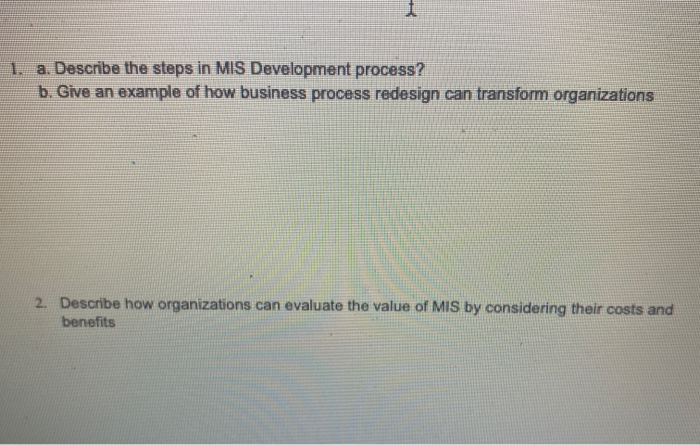 1 a. Describe the steps in MIS Development