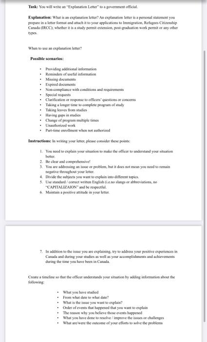 Task: You will write an "Explanation Letter to a