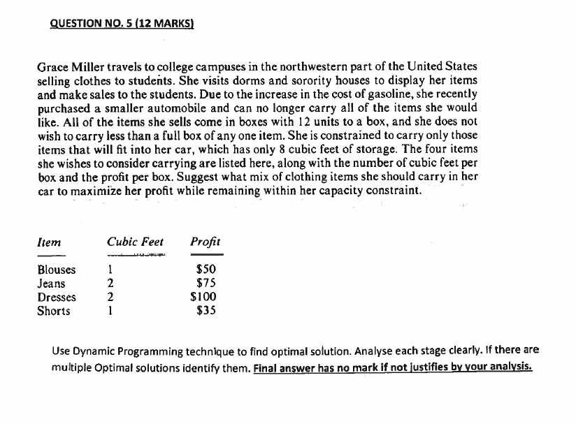 QUESTION NO. 5 (12 MARKS) Grace Miller travels to