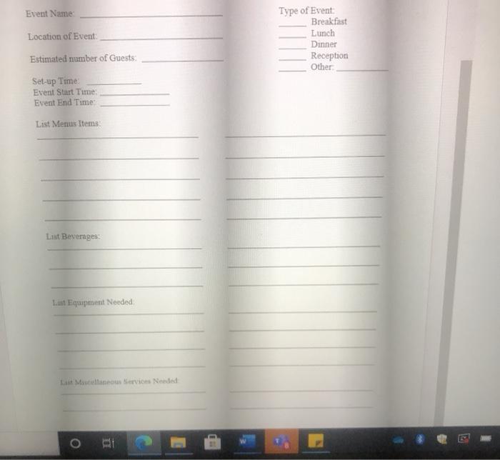 Event Name Location of Event Type of Event