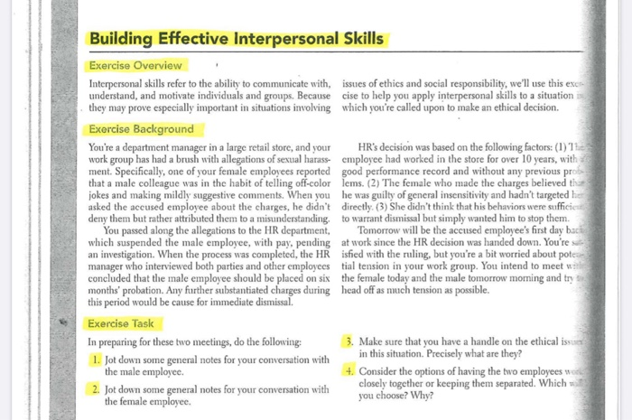 Building Effective Interpersonal Skills Exercise