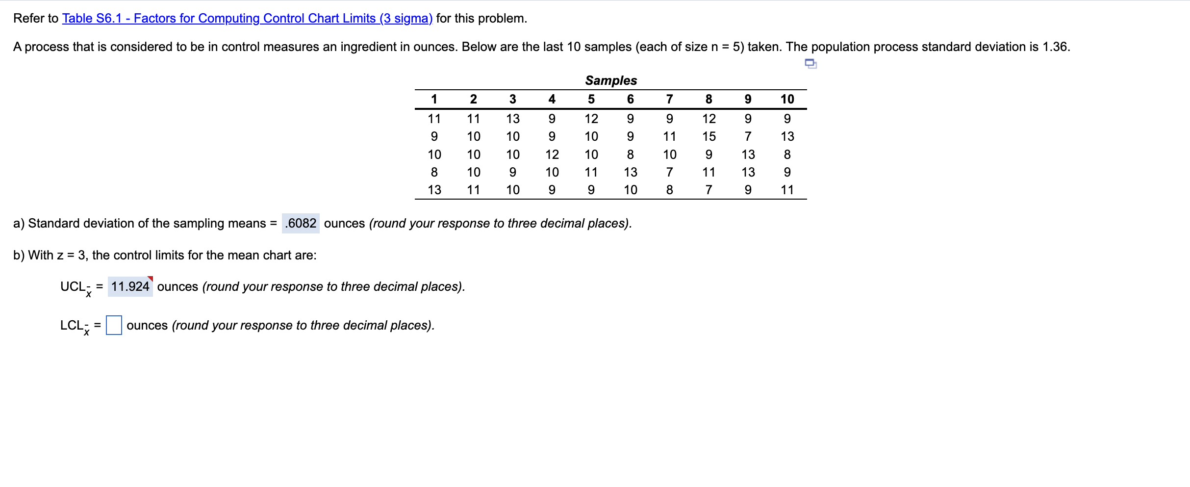 Refer to Table 56.1 - Factors for Computing