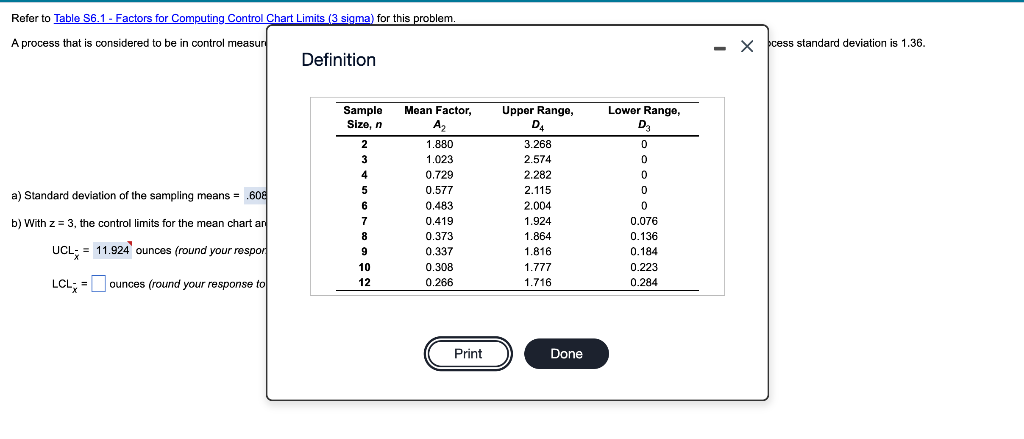 Refer to Table 56.1 - Factors for Computing