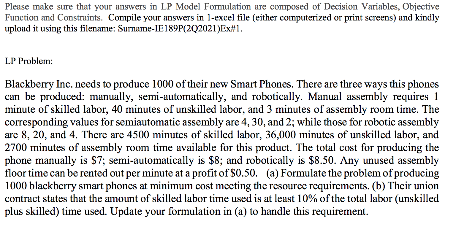 solve in excel solver then show all formula used