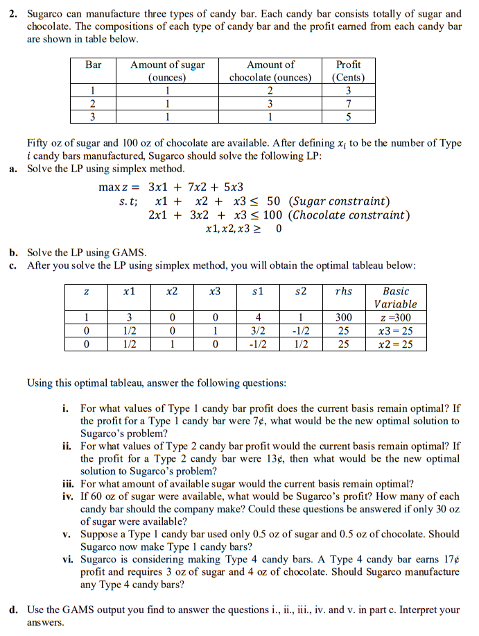 PLEASE ANSWER ONLY ONE (d) 2. Sugarco can