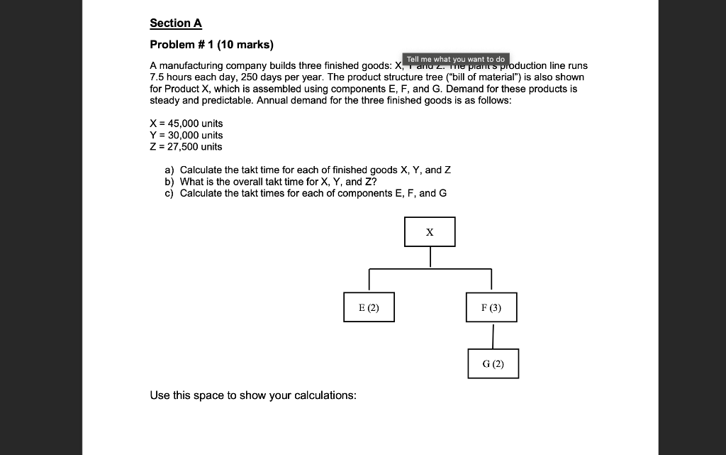 Section A Problem # 1 (10 marks) Tell me what you