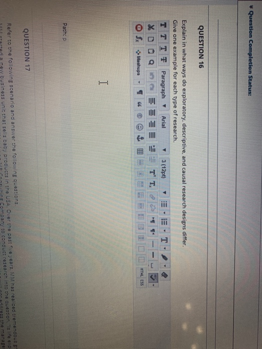 Question Completion Status: QUESTION 16 Explain