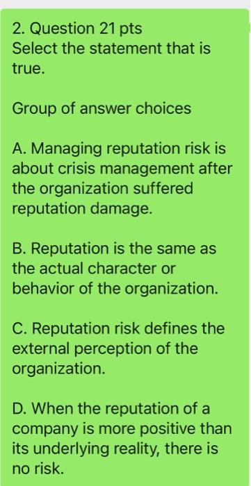 1. Question 11 pts Which is not an objective or