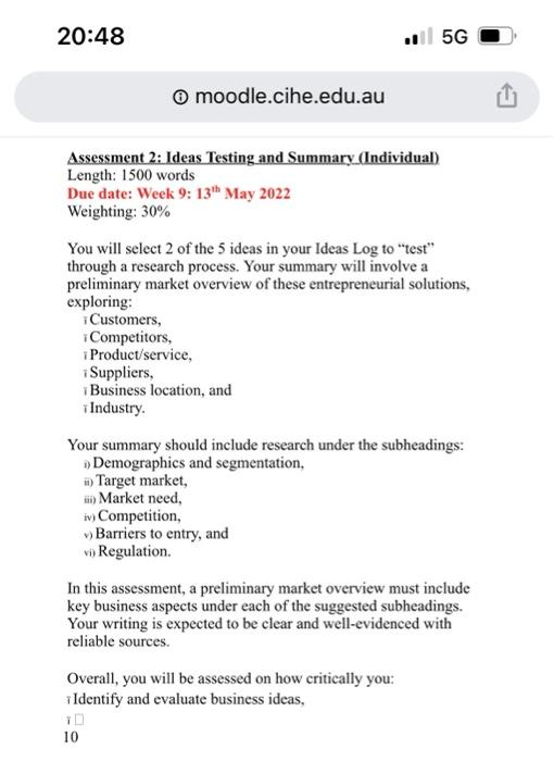 You will select 2 of the 5 ideas in your Ideas