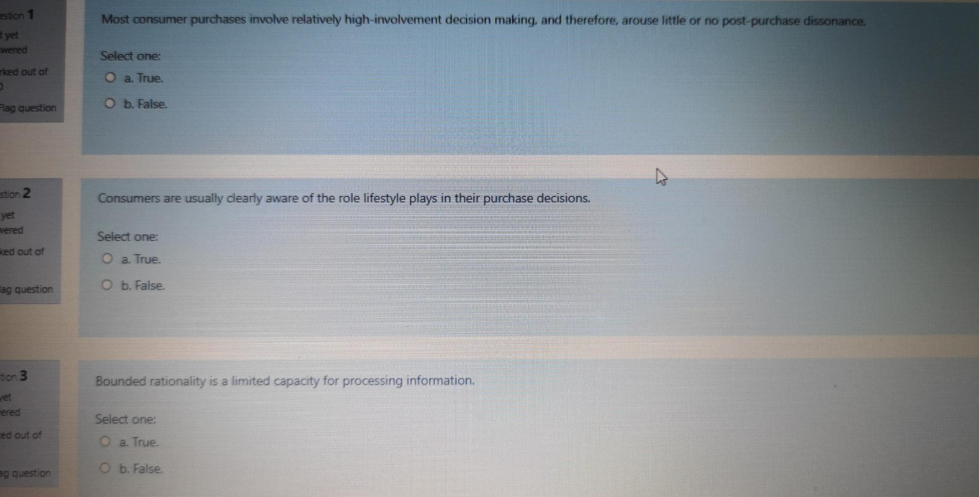 estion 1 Most consumer purchases involve