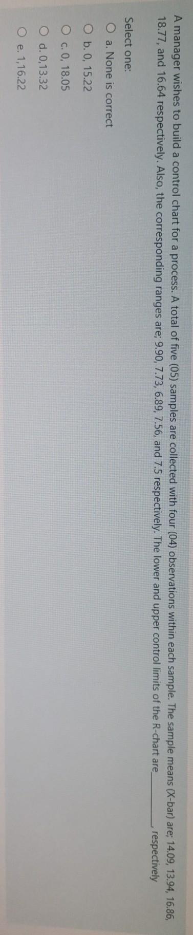 A manager wishes to build a control chart for a