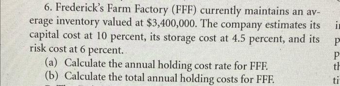 il 6. Frederick's Farm Factory (FFF) currently