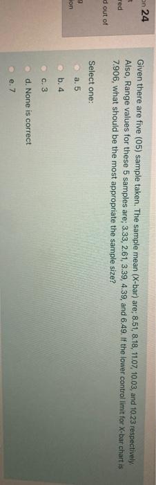 on 24 Given there are five (05) sample taken. The