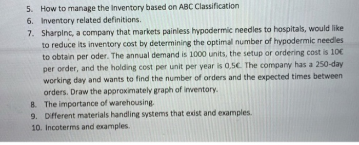 5. How to manage the Inventory based on ABC