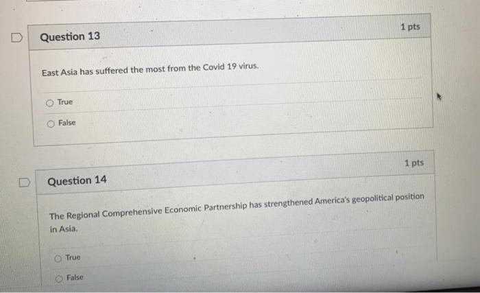 1 pts D Question 13 East Asia has suffered the
