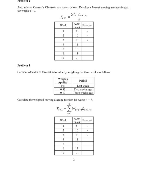 Auto sales at Carmen's Chevrolet are shown below.