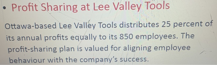 examples method Profit Sharing at Lee Valley
